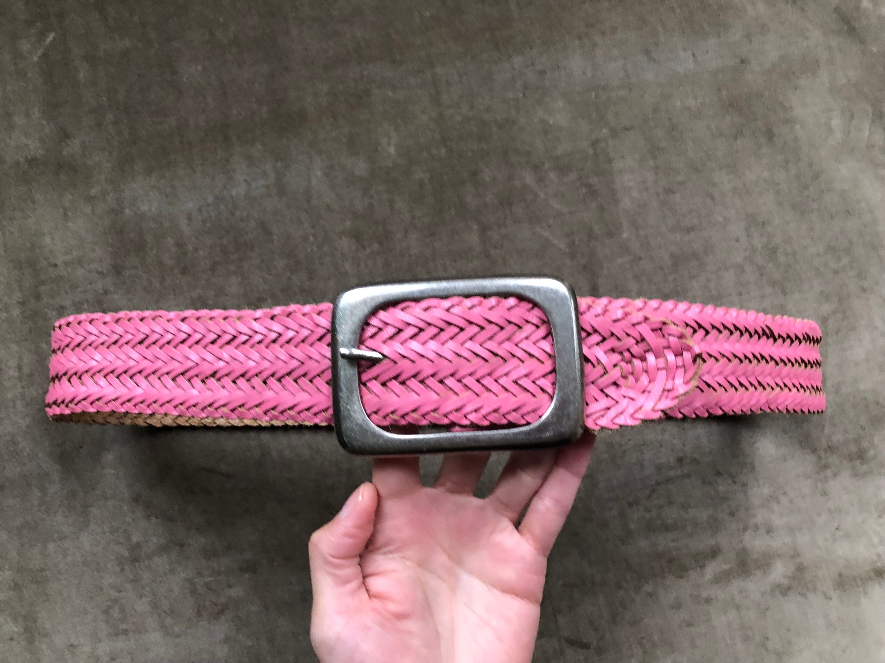 Y2k 90s Wide Pink Leather Woven Braided Retro Belt Steel  display picture 1