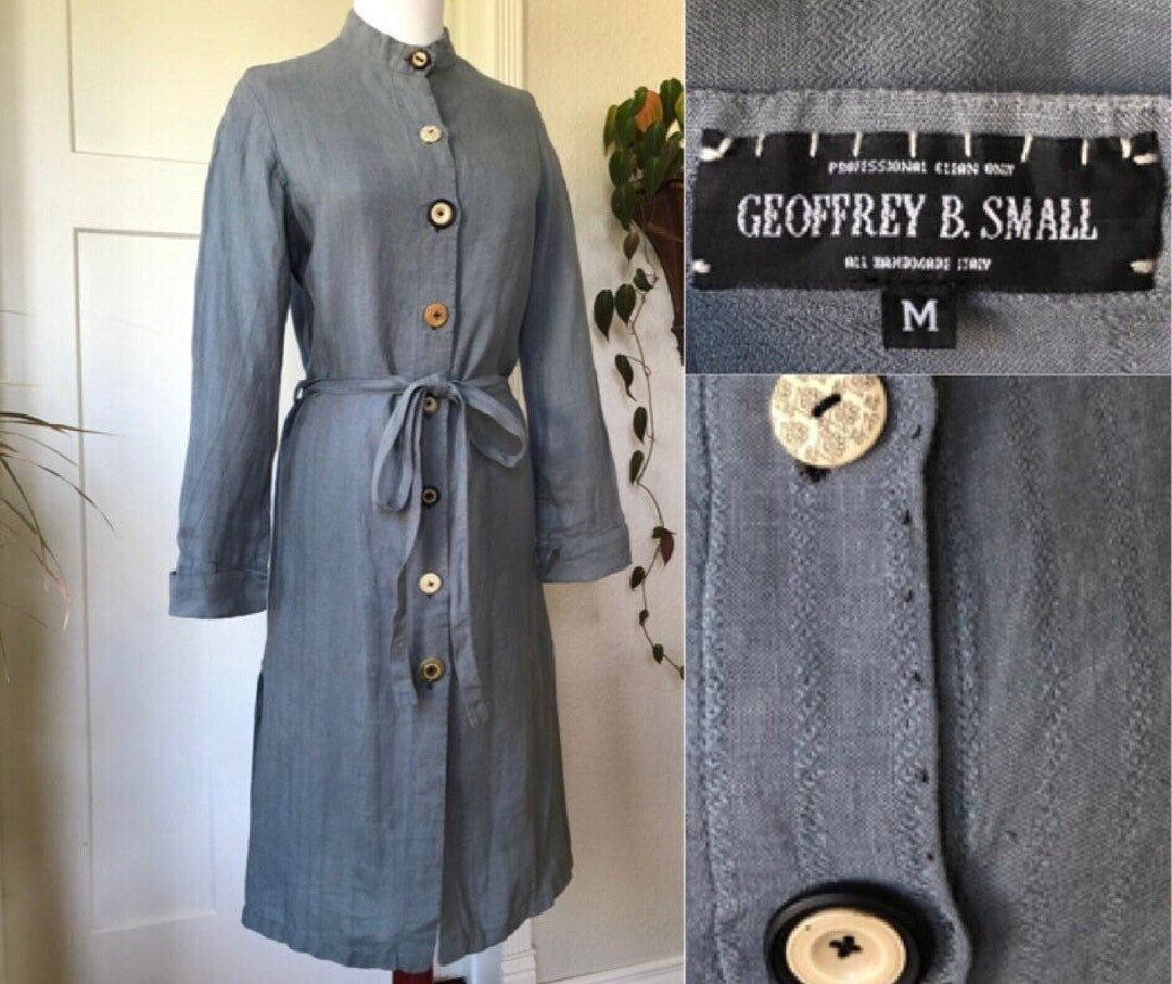 Geoffrey B. Small Womens Dusty Blue Woven Silk Cotton Belted Dress