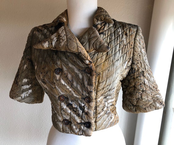 Antique 1920s 30s Silk Quilted Double Breasted Ch… - image 9