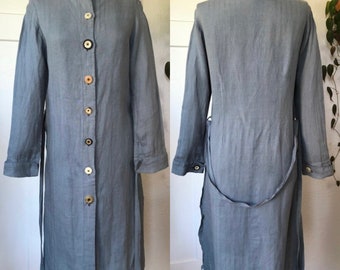 Geoffrey B. Small Womens Dusty Blue Woven Silk Cotton Belted Dress