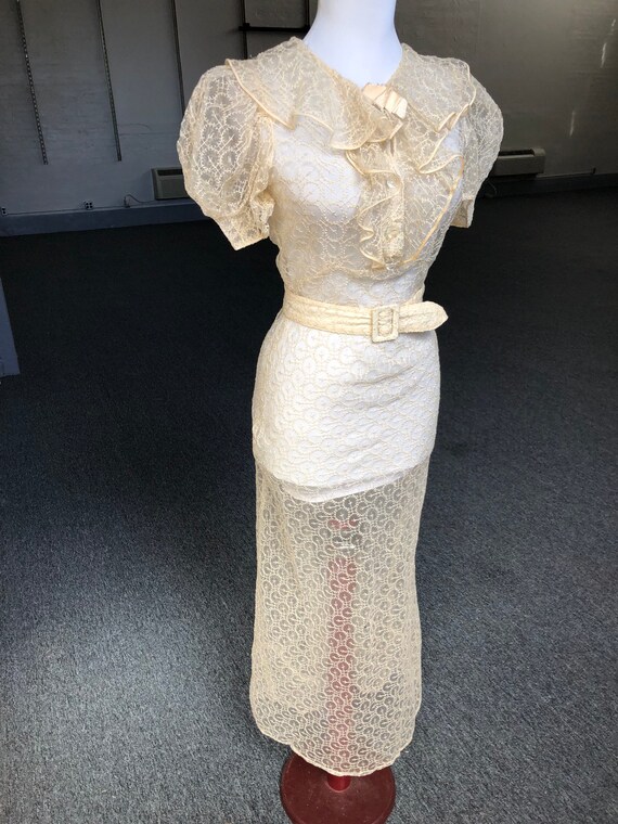 Antique 1930s Sheer Ivory Cream Floral Embroidere… - image 4