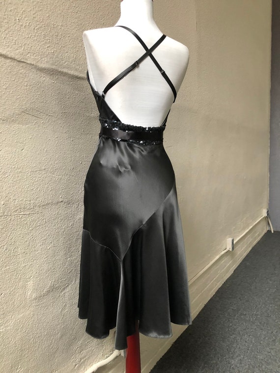 Charcoal Silk Satin Charmeuse Halter Slip Gown 90… - image 8