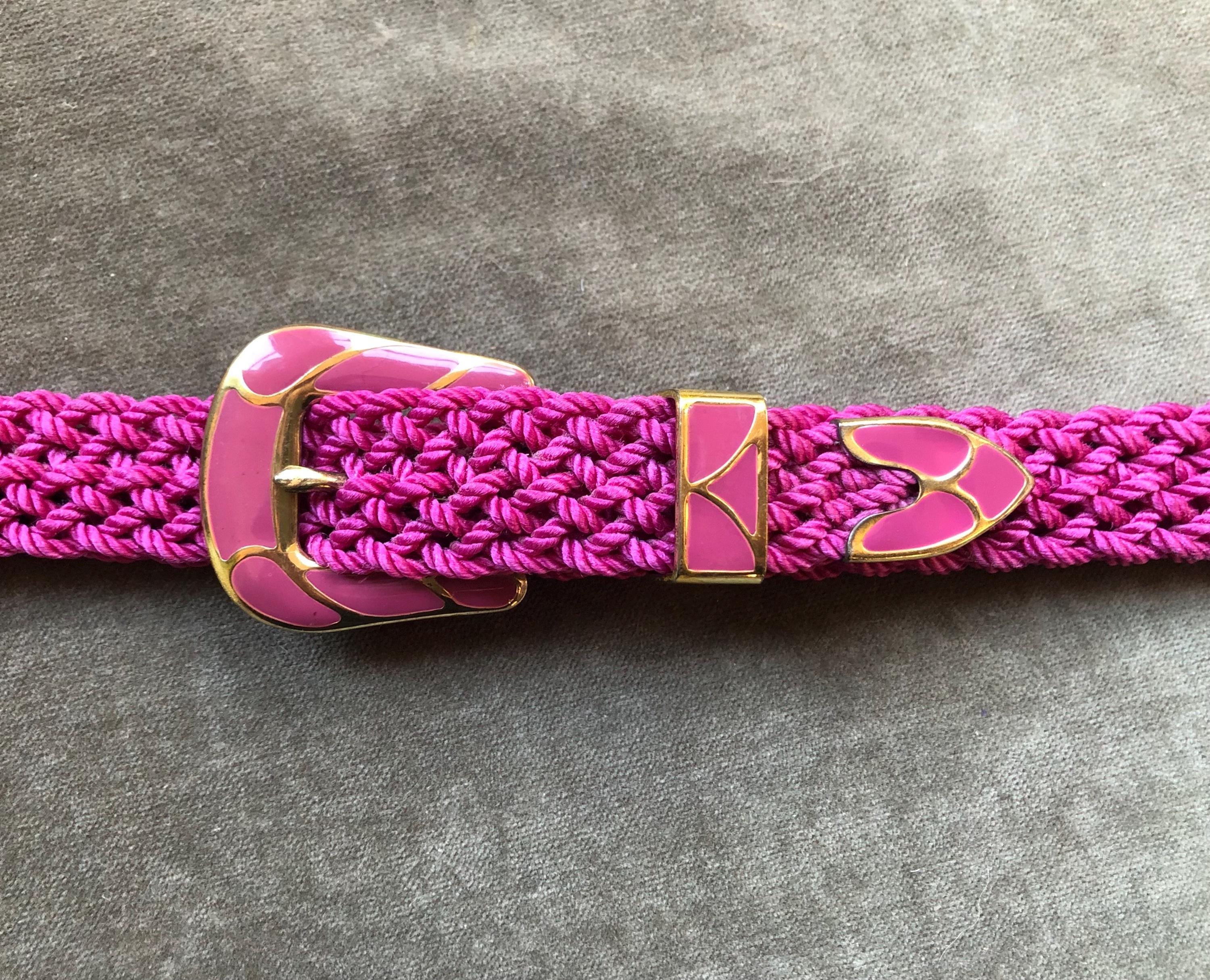 70s 80s Fuschia Skinny Pink Purple Magenta Nylon Woven Belt  display picture 3