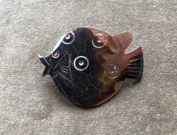 Seashell Abalone Carved Puffer Fish Blowfish Broo… - image 4