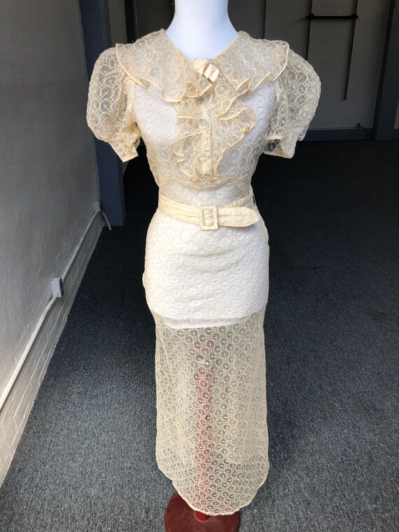 Antique 1930s Sheer Ivory Cream Floral Embroidere… - image 5