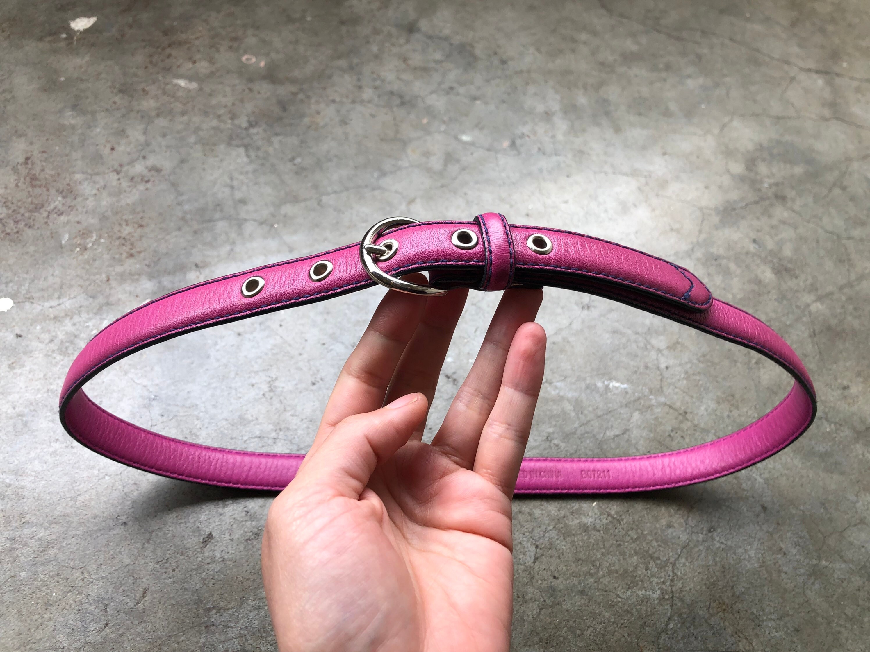 90s Skinny Pink Fuchsia Retro Leather Belt Slim Thin Size 