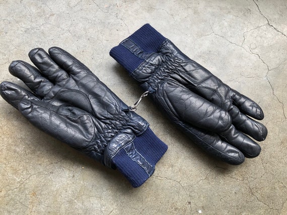 70s Puffy Dark Navy Blue Ski Gloves Winter Snow A… - image 4