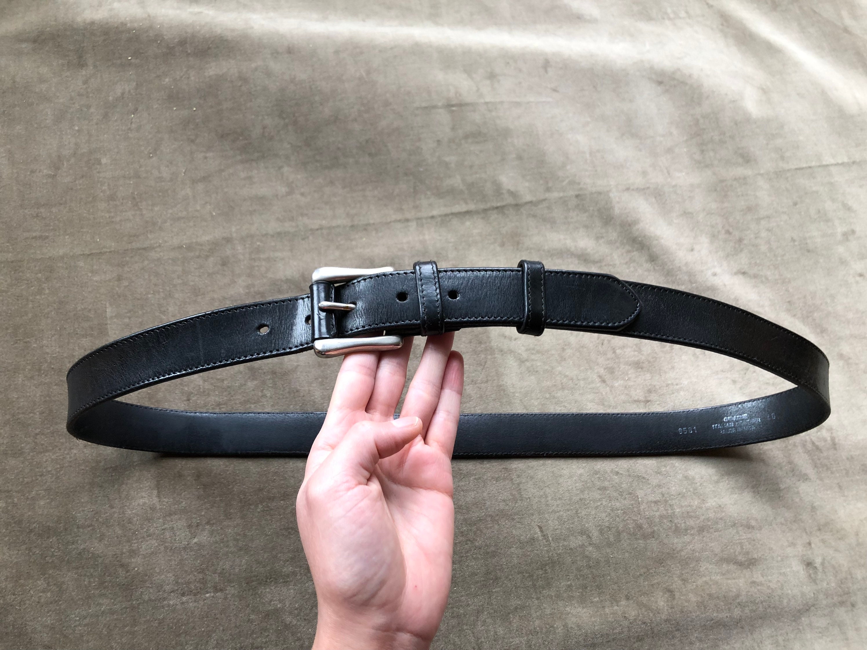 90s Thick Black Leather Heavy Duty Steel Square Buckle 