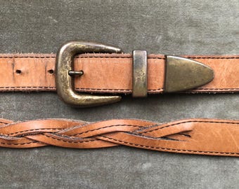 GEOMO Fashions Braided Leather Belt with Silver Accents Vintage Geomo Fashions Braided Leather Belt Brass Belt  main image 3