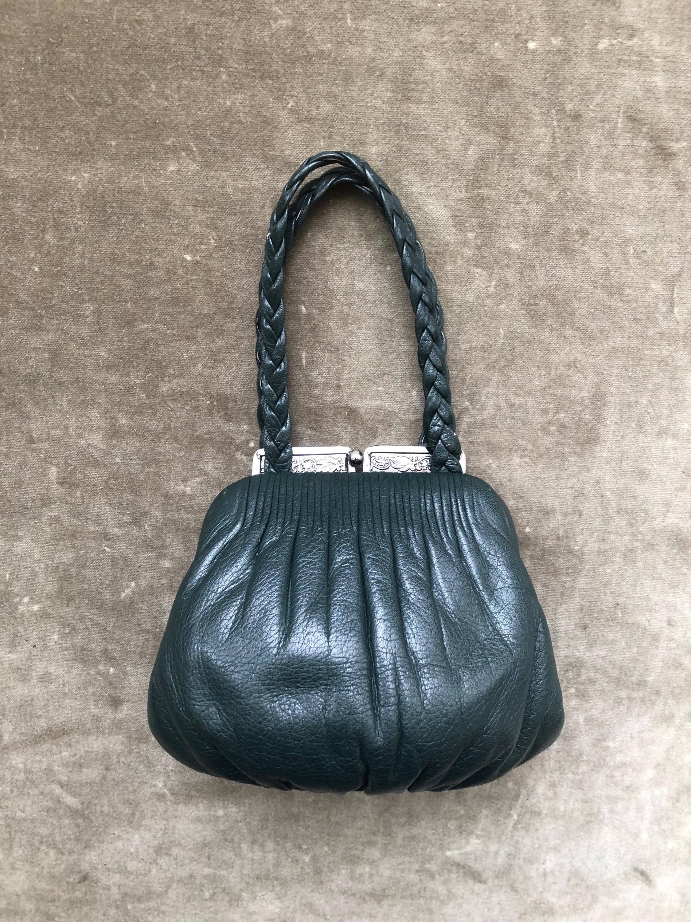 Mini Vintage Japanese Micro Dark Green Leather Soft Dumpling Snap