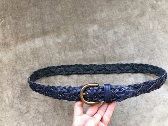 80s Argentina Dark Navy Blue Leather Woven Belt T… - image 5