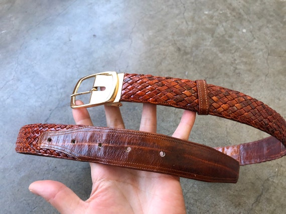 70s 80s Eelskin Woven Rust Brown Eel Skin Leather… - image 7