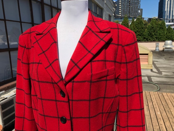 1990s Soft Red Windowpane Plaid Tweed Wool Flannel