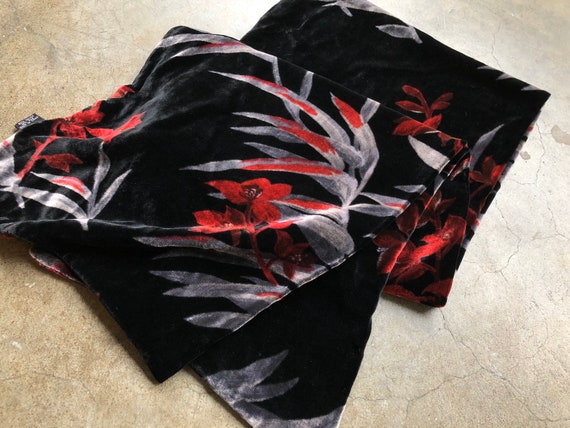 90s Black Velvet Silk Rayon Blend Double Sided Lon