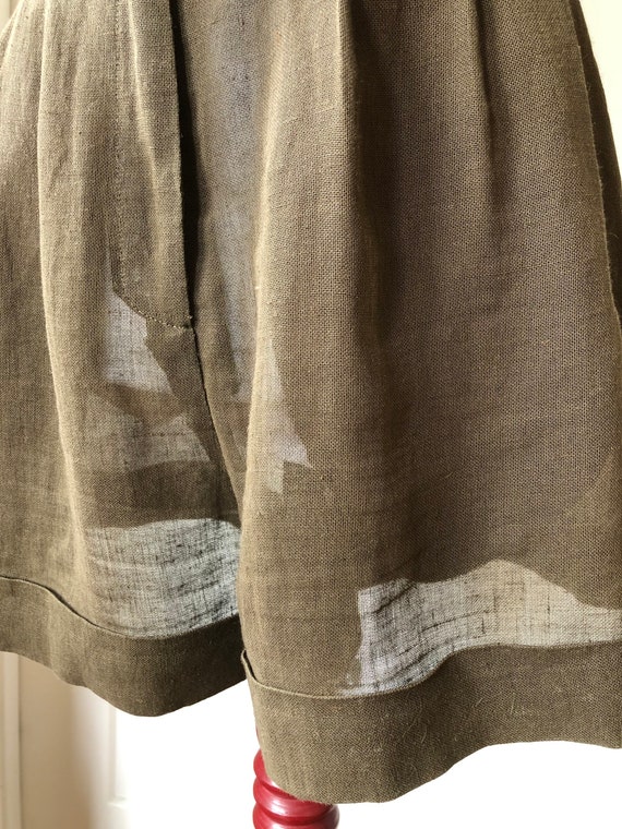 Olive Linen Sheer Woven High Waisted Flared Pleat… - image 7