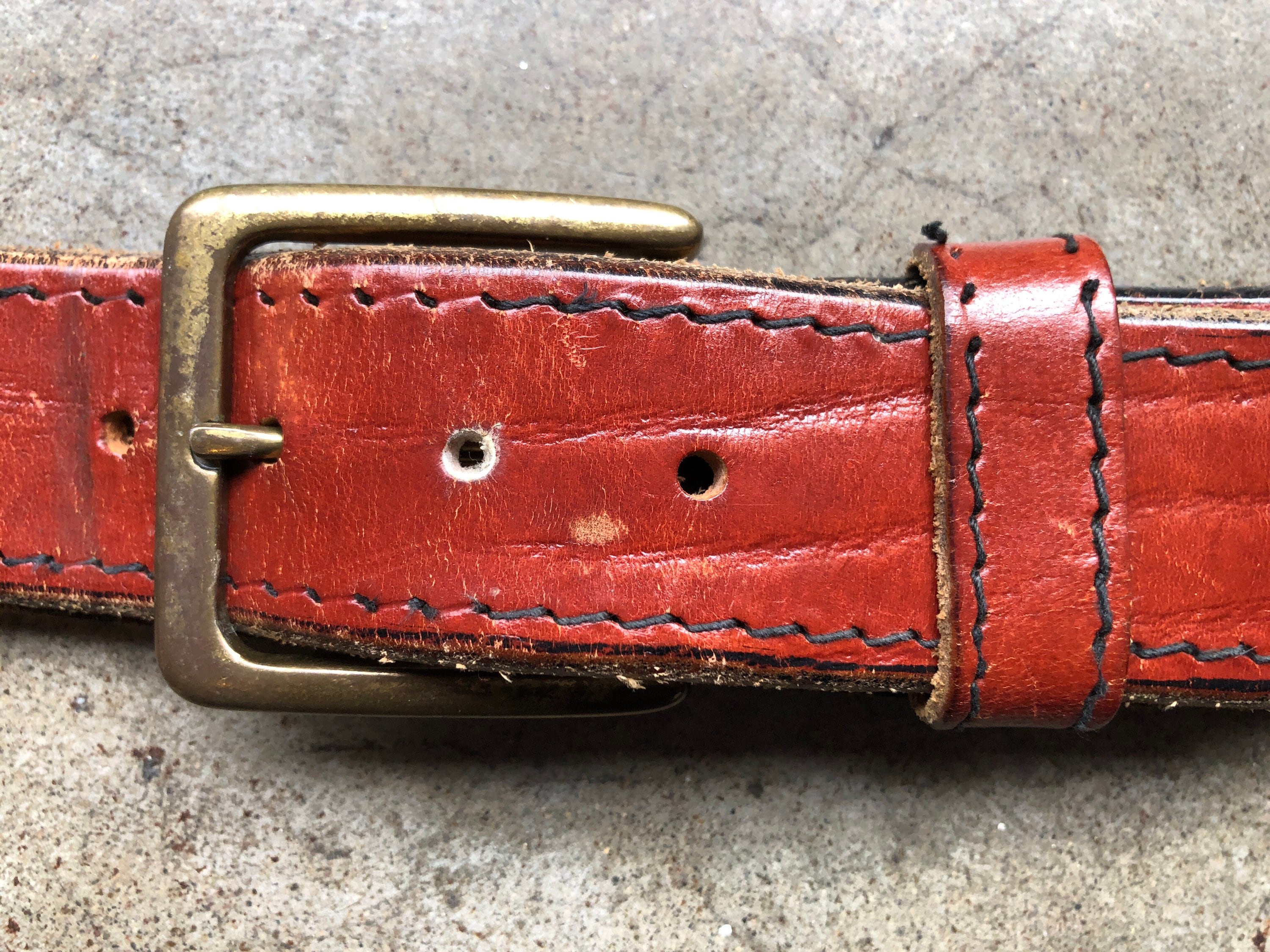70s Thick Brown Rust Red Leather Cowhide Heavy Duty Belt