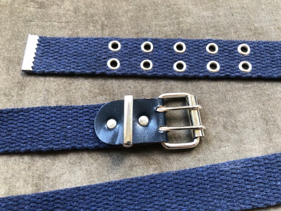 Skinny Dark Blue Cotton Woven Braided Belt Ribbon Steel 