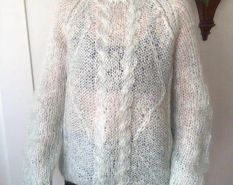 1980s Jcpenney Fox Mens Light Blue Tweed Acrylic Spongy Knit V