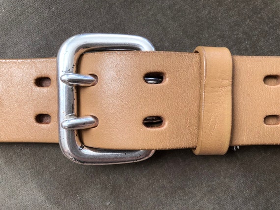 90s Tan Thick Leather Wide Heavy Duty Belt S M bo… - image 5