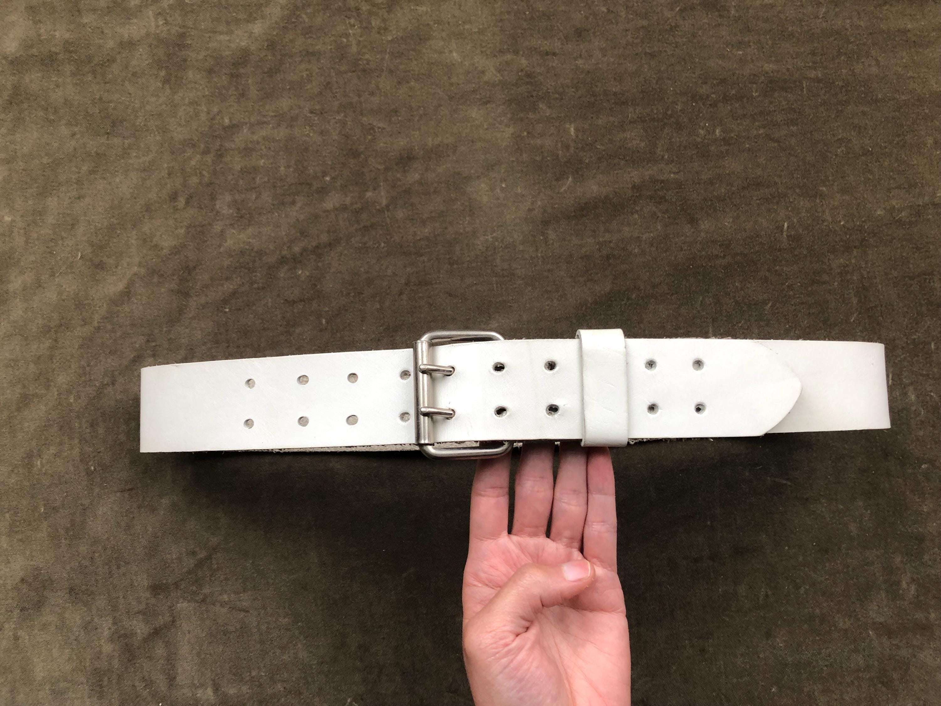 Vintage 1970s 80s Wide White Leather Heavy Duty Belt Double