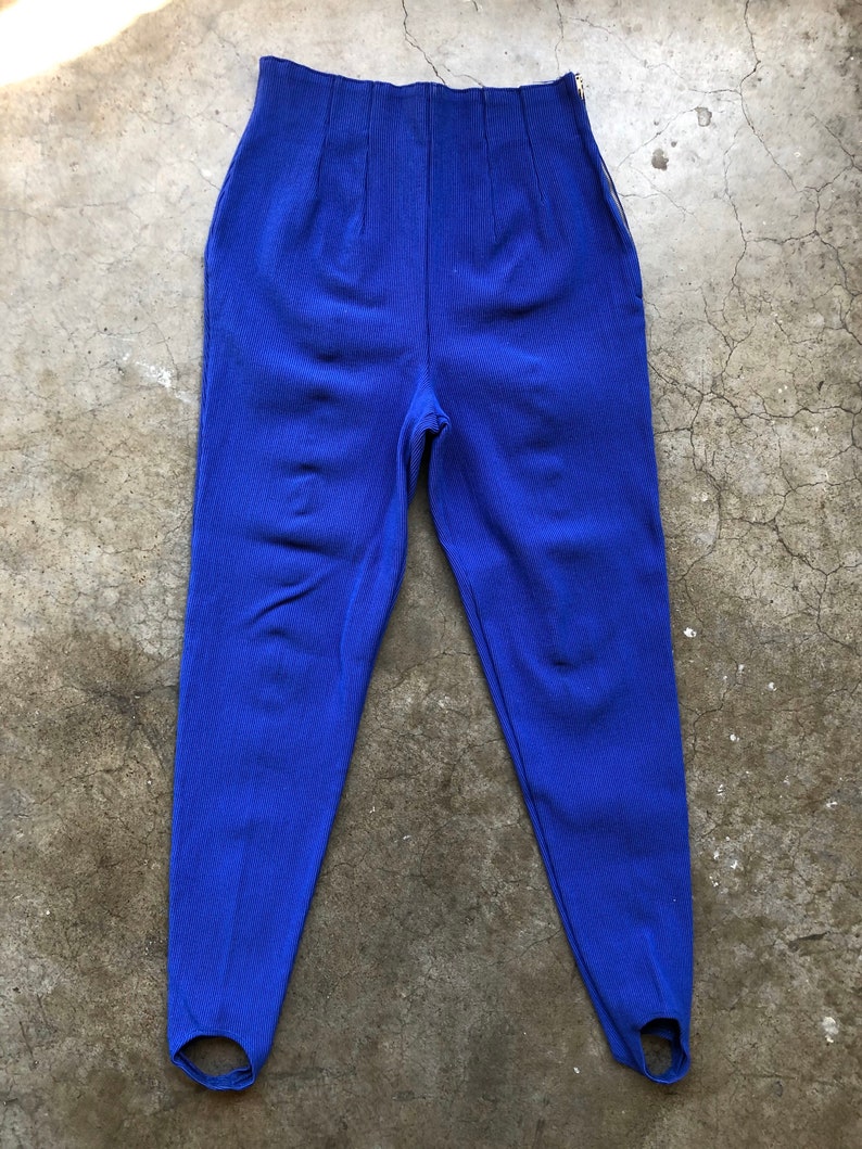 1950s 60s Jantzen High Waisted Bright Electric Blue Wool Blend
