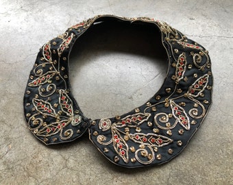1930s 40s pieza de cuello para blusa suéter cárdigan Top Vintage costura 30s 1940s negro Metal Soutache Floral bordado rojo rebordear cordón
