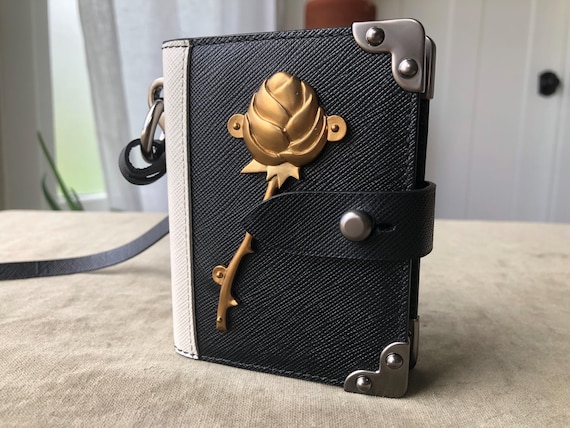 Auth PRADA Trick Cahier Gold Thorny Rose Key Charm Notebook