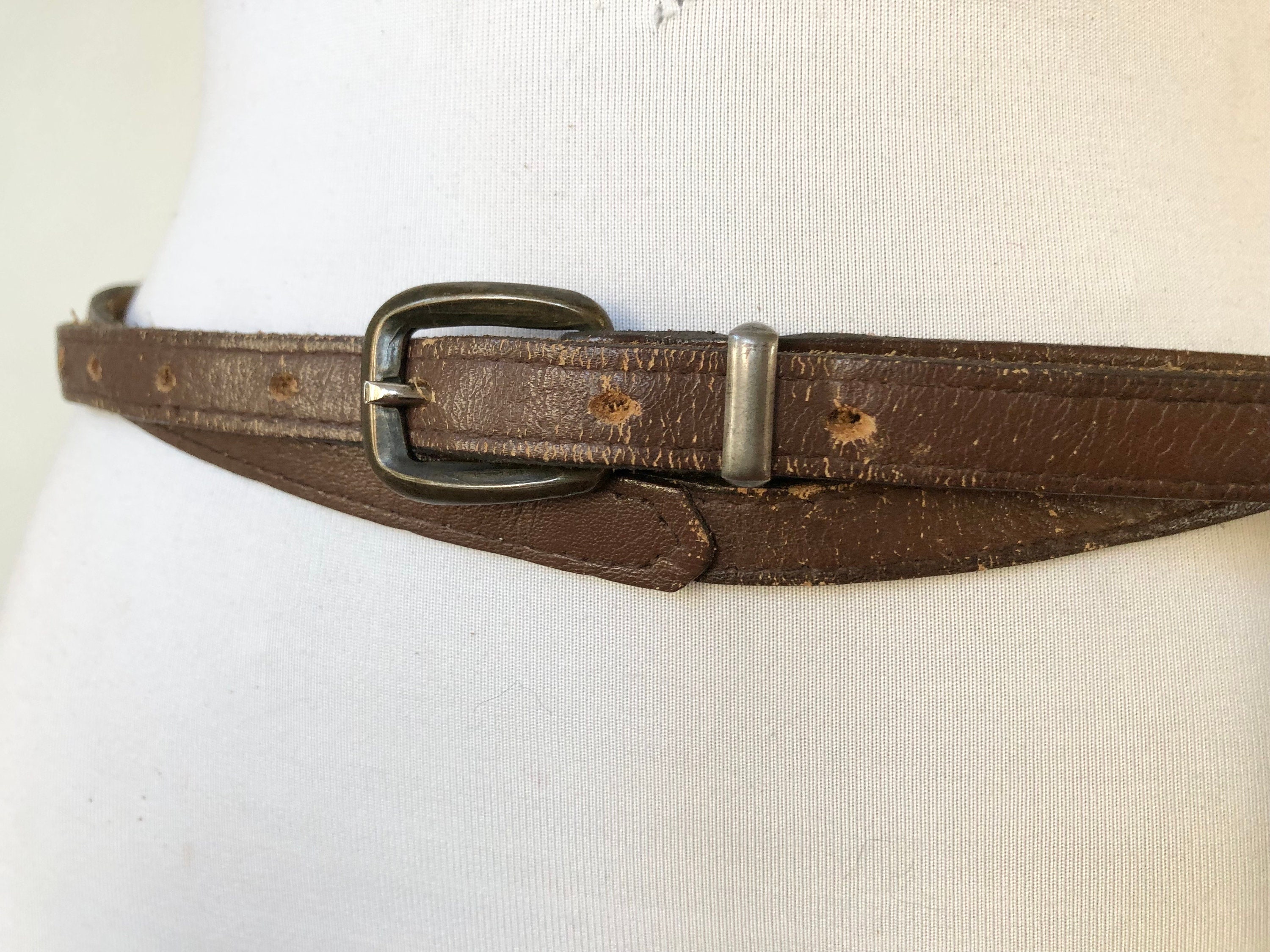 Vintage 1960s-70s Thin Dark Brown Wrap Belt Skinny Vintage 60s 70s Braided Leather Belt Brown Slim Retro  main image 2