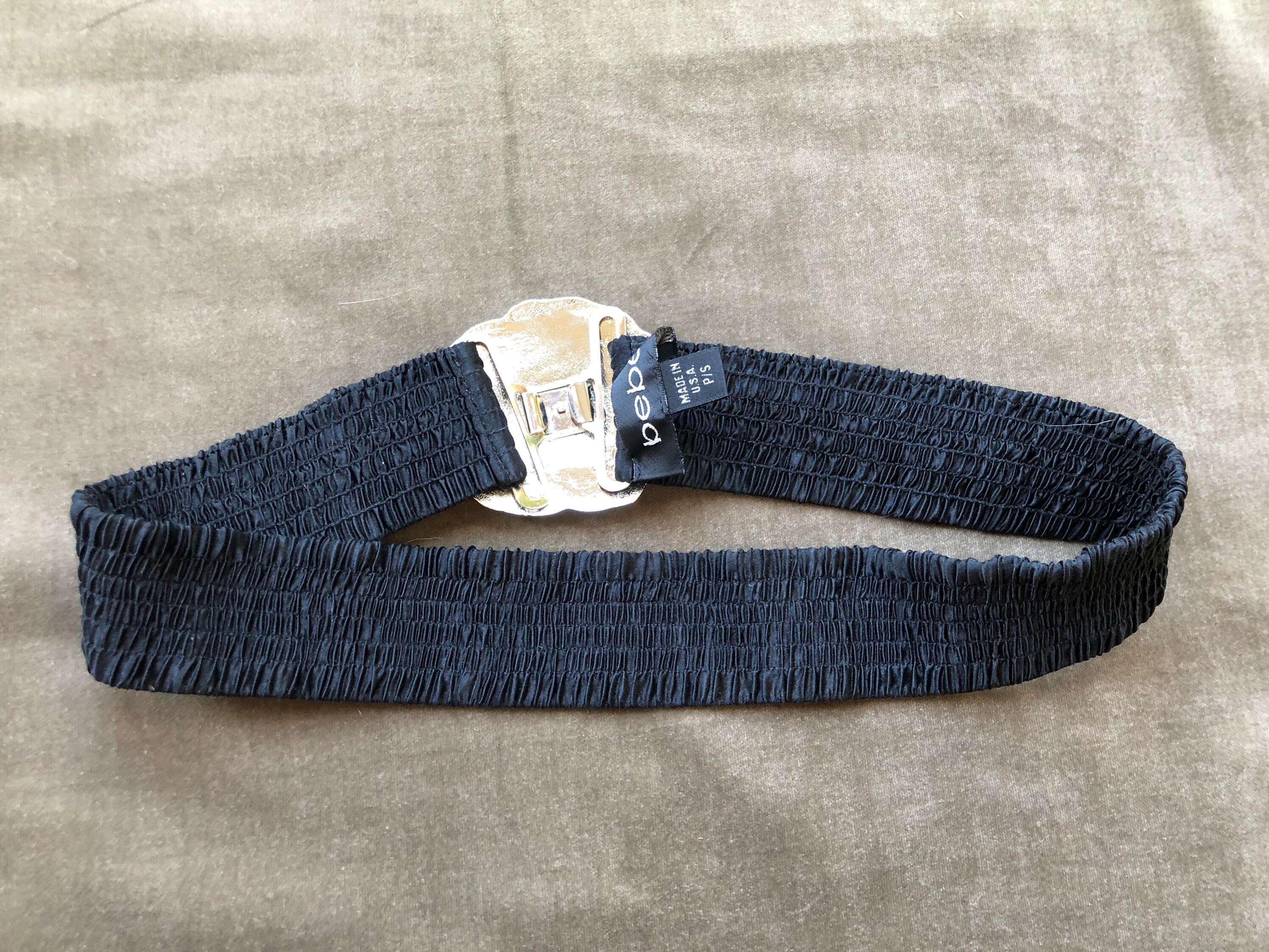 Y2k Bebe Black Scrunchy Black Smocked Stretch Elastic Belt  display picture 2