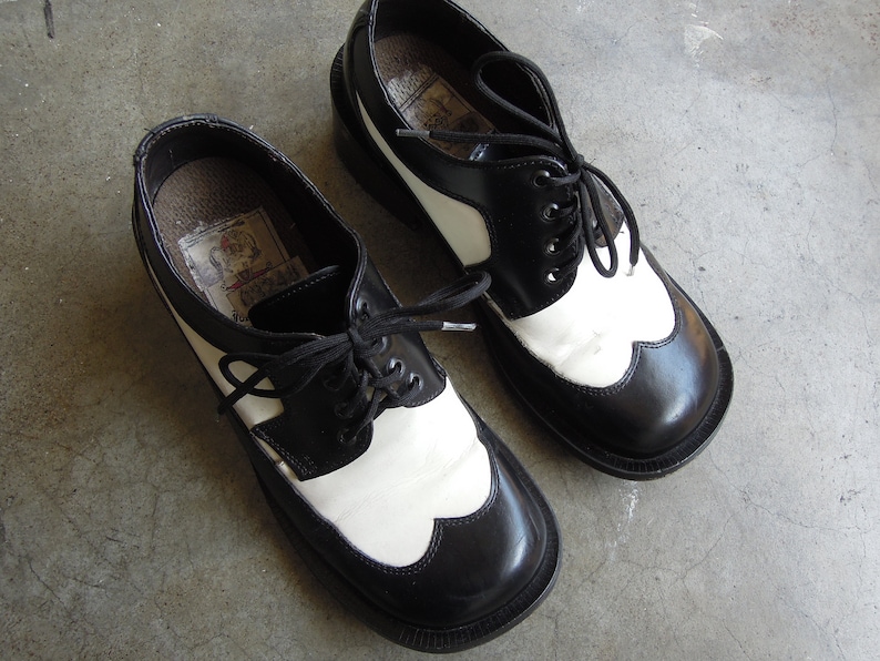Vtg Jokers Wild Chunky Leather 2 Tone Lace Up Oxfords Black and White Wingtip Brogue womens size 6 6.5 M W 80/'s 90/'s Dr Martens insp Vintage