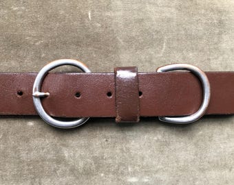 Thick Brown Leather Belt M L XL Boho Western Distressed Round O Ring Silver Buckle Loop 32 34 36 38 34 36 38 40 Waist Vintage y2k Grunge