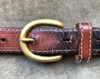Vintage Soft Woven Brown Leather Western Belt Brass Buckle  display picture 3