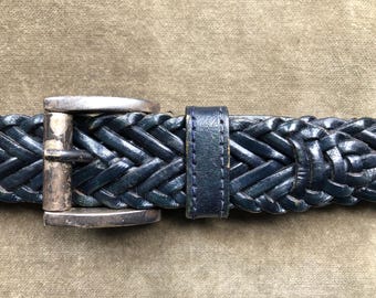 Vintage 1990s Womens 100% Leather Navy Blue Braided Rope Western Belt Sz S Vintage 1990s Womens 100% Leather Navy Blue Braided Rope  main image 4
