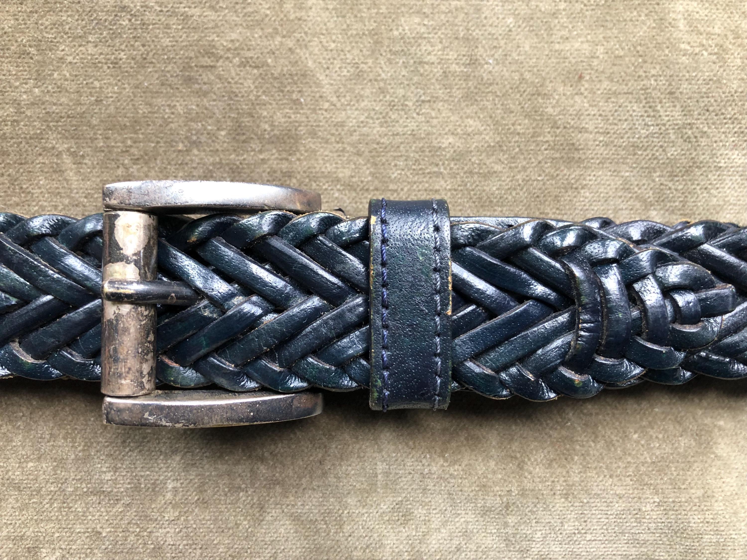 Vintage Teal Braided Leather Belt Woven Argentina Blue Green Women\'s Size M L 90s Dark Navy Blue Teal Leather Woven Belt India Adjustable  main image 4