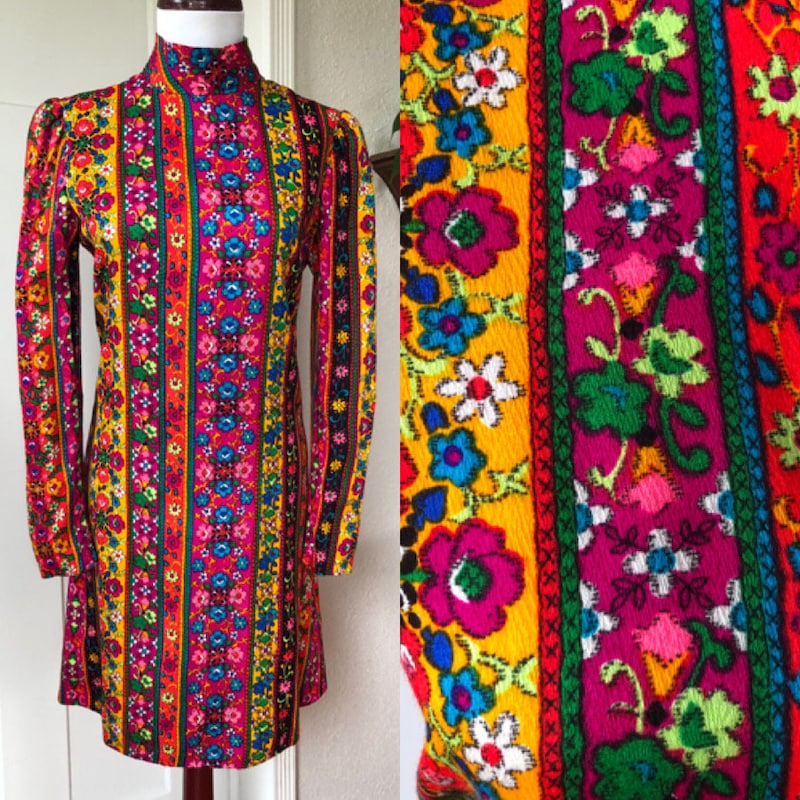 Rainbow Stripe Long Sleeve Vintage Dress