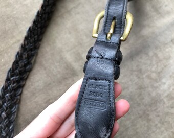 COACH Distressed Black Leather Woven Braided Belt Solid  display picture 1