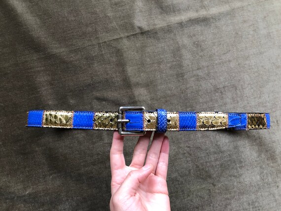 90s Genuine Snakeskin Patchwork Lapis Lazuli Blue… - image 8