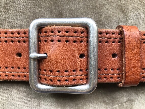 Vintage Brown Perforated Leather Belt With Silver Coloured Buckle XL Amazon.com: Beltiscool Studded Perforated Embossed Leather  main image 4
