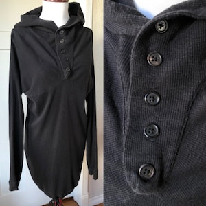 Ann Demeulemeester Wool Cotton Blend Rib Knit Hooded Thermal