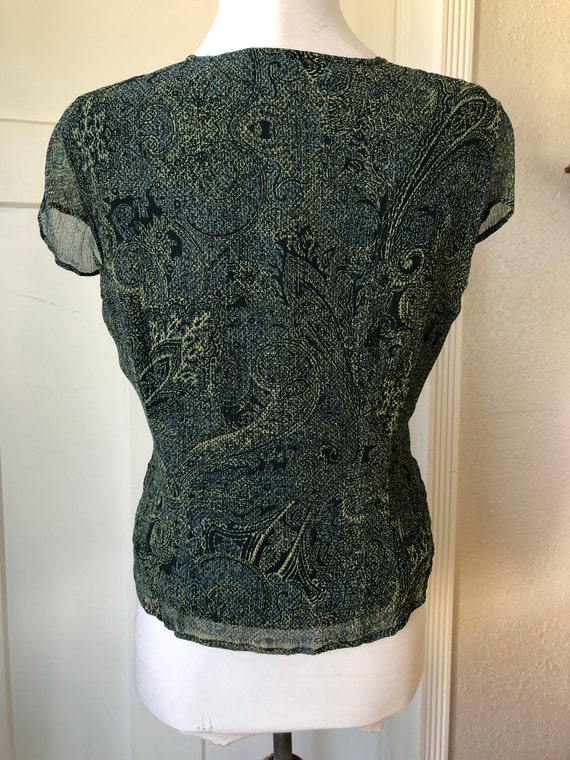 Silk Crinkle Sheer Chiffon Dark Green Paisley Flo… - image 8