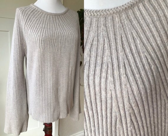 Cashmere Wool Rib Knit Long Bell Sleeve Pullover … - image 1