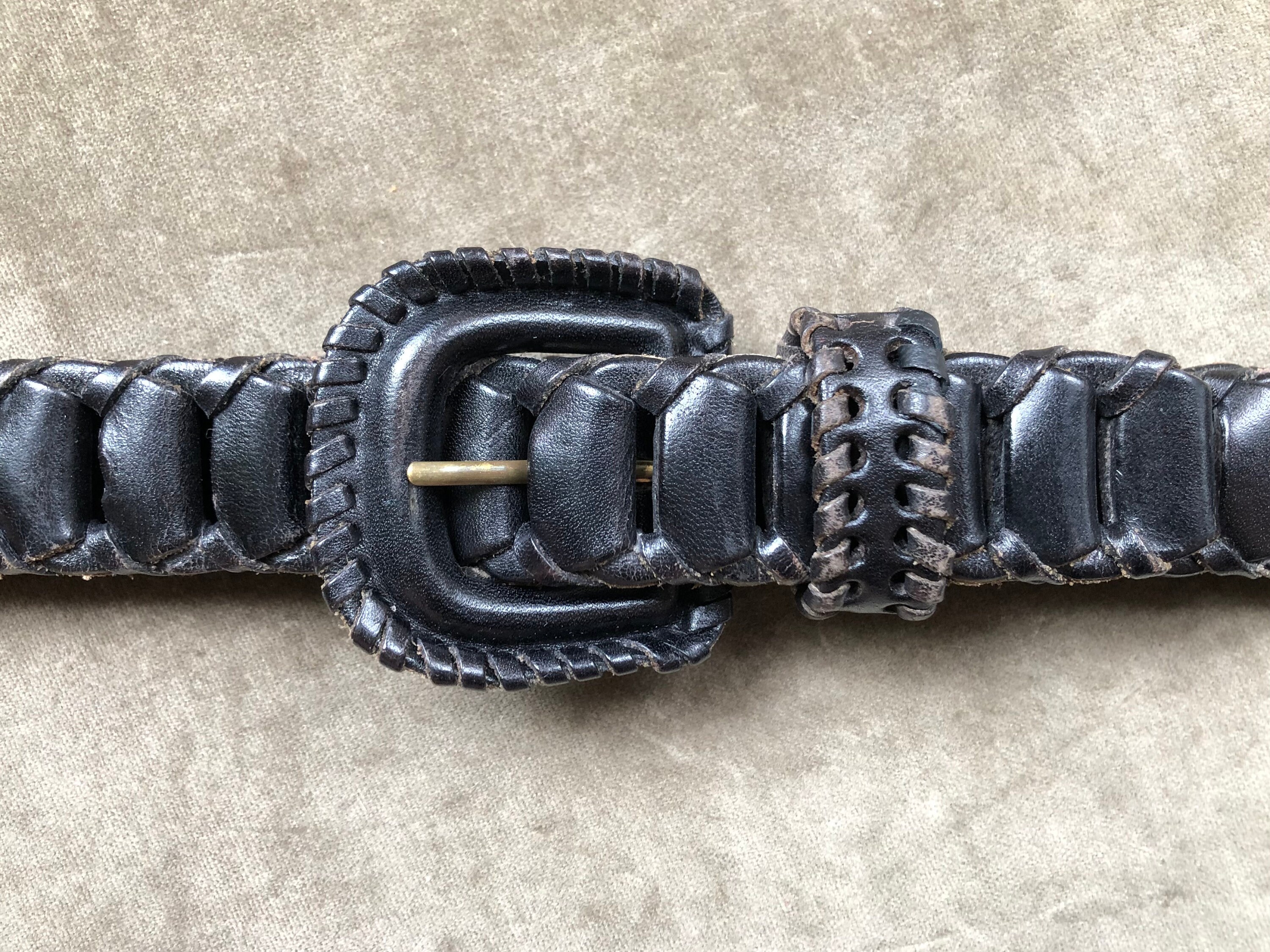 90s Black Leather Woven Belt Chain Link Adjustable Vintage  display picture 3