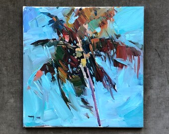 JOSE TRUJILLO Original Ölgemälde Palme Palmtree Tropical 12 x 12 signiert Impressionist Landschaft Plein Air Florida California Küstenlandschaft