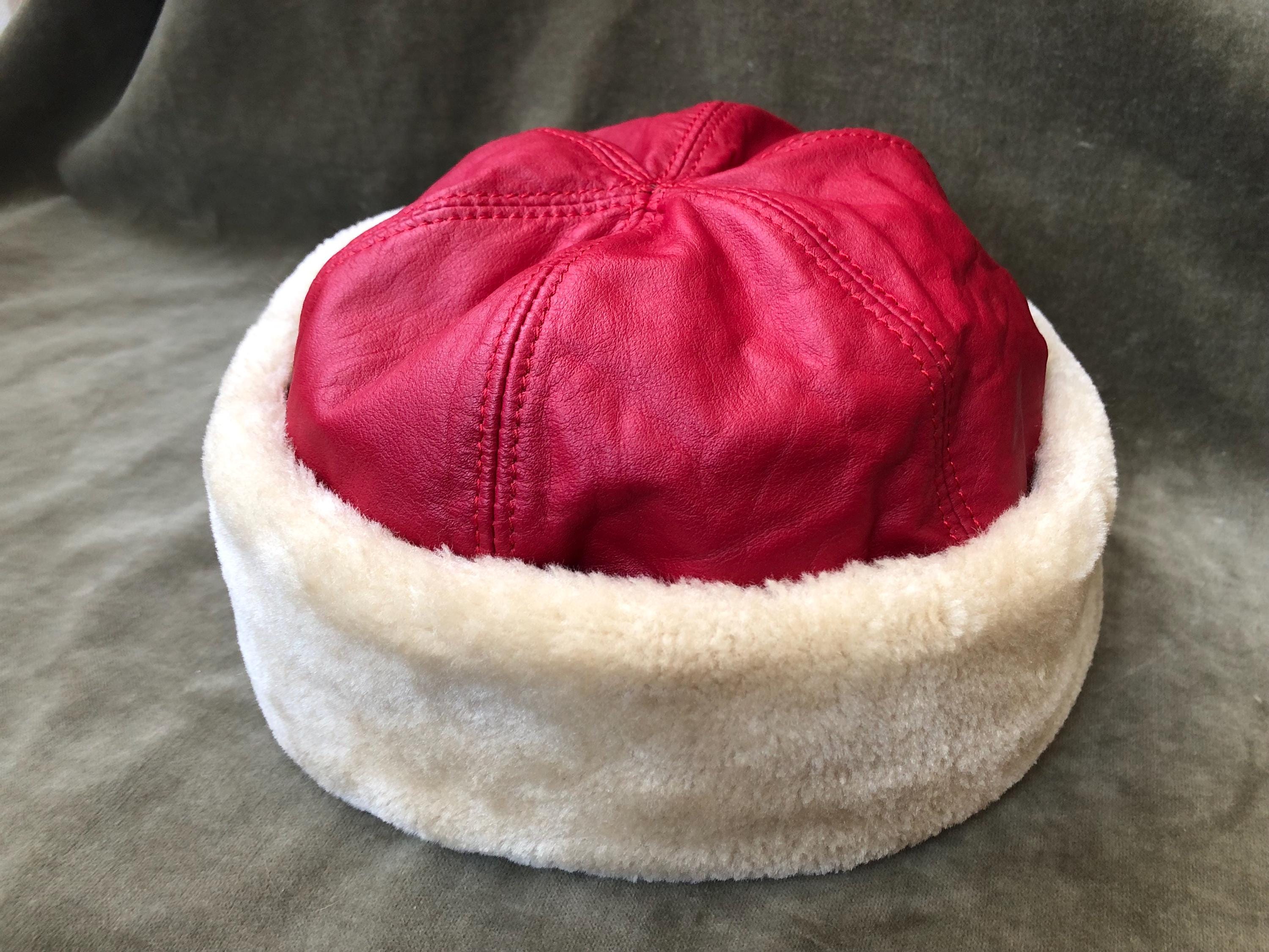80s 90s Red Leather Beige Shearling Faux Fur Mongolian  display picture 1