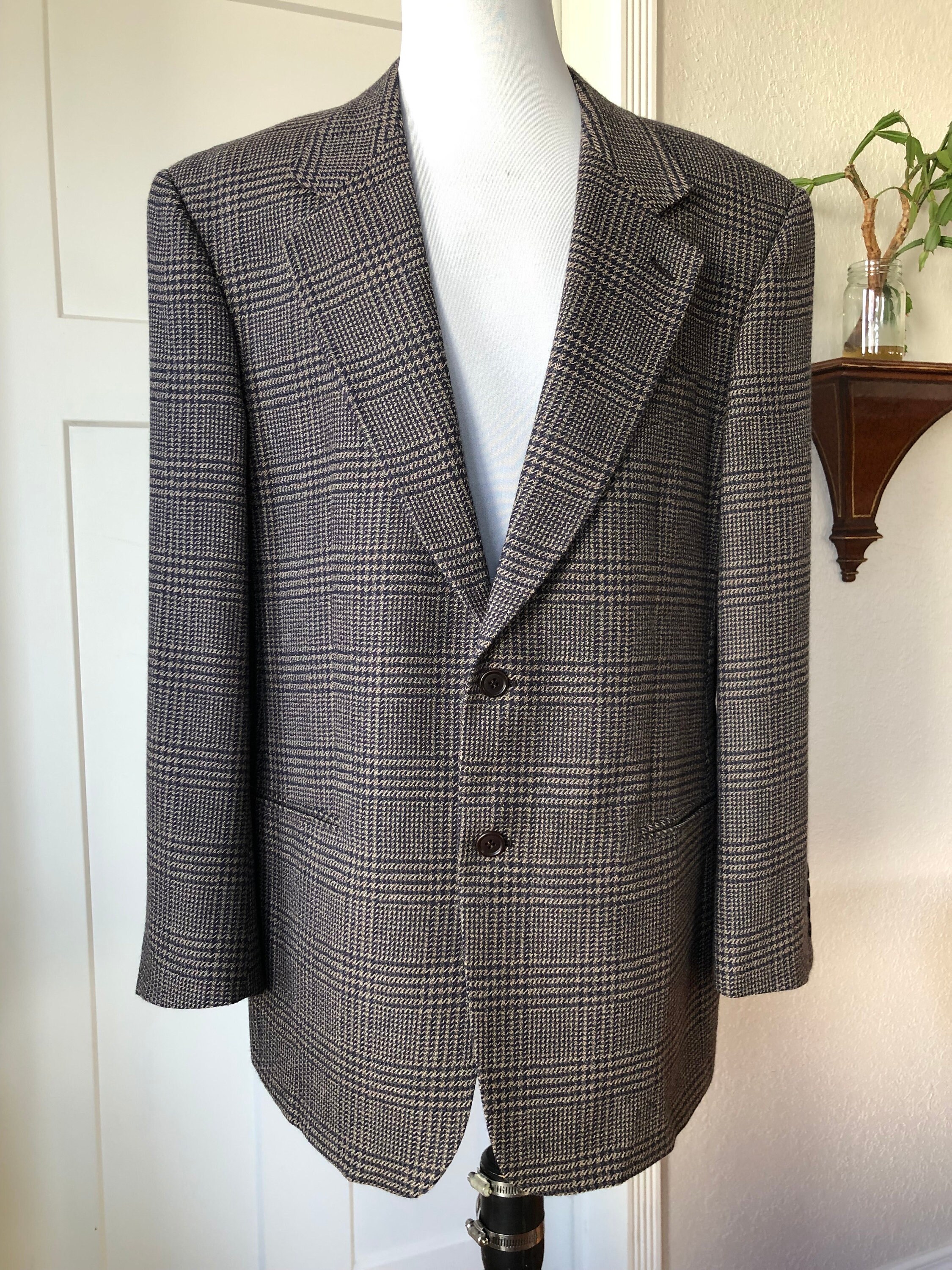 濃紺 80s 実寸XL GARCONS homme Tweed Balmacan Deca Homme 80S Comme Des Garçons Leather Switching Tweed 2B