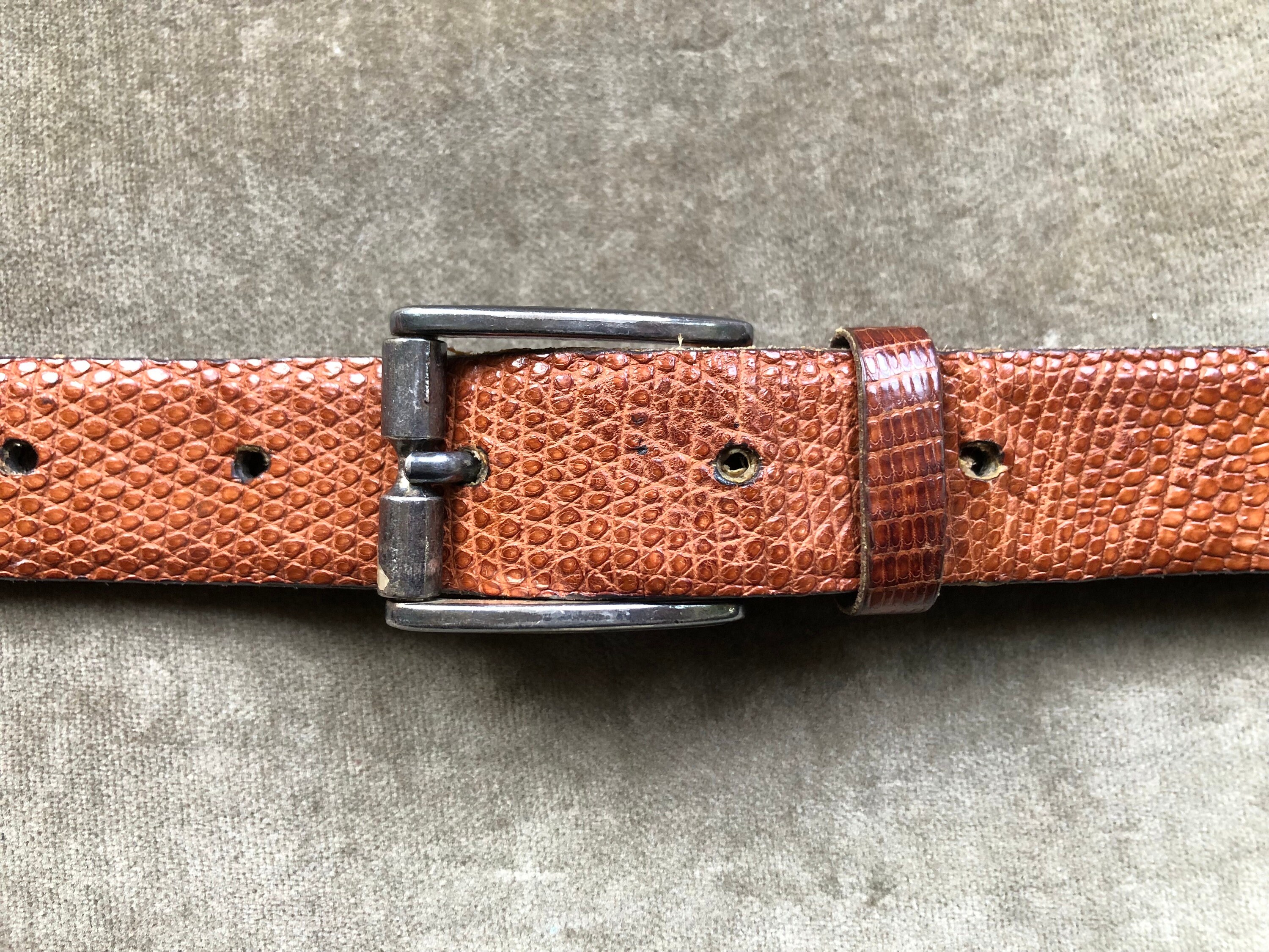 90s Slim Lizard Iguana Embossed Pebbled Leather Skinny Honey  display picture 3