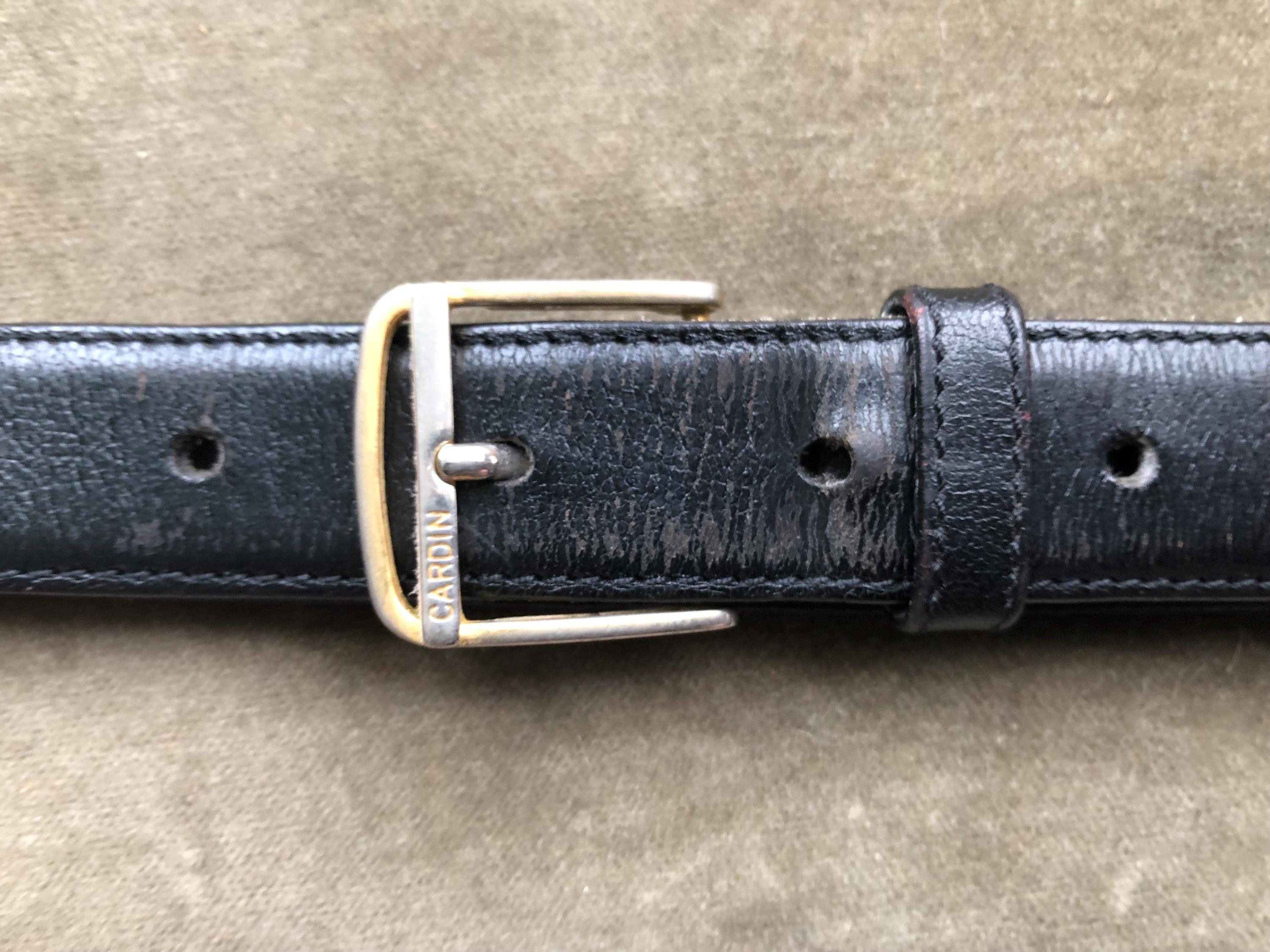 Vintage 70s 80s Pierre Cardin Slim Black Leather Gold Silver  display picture 3