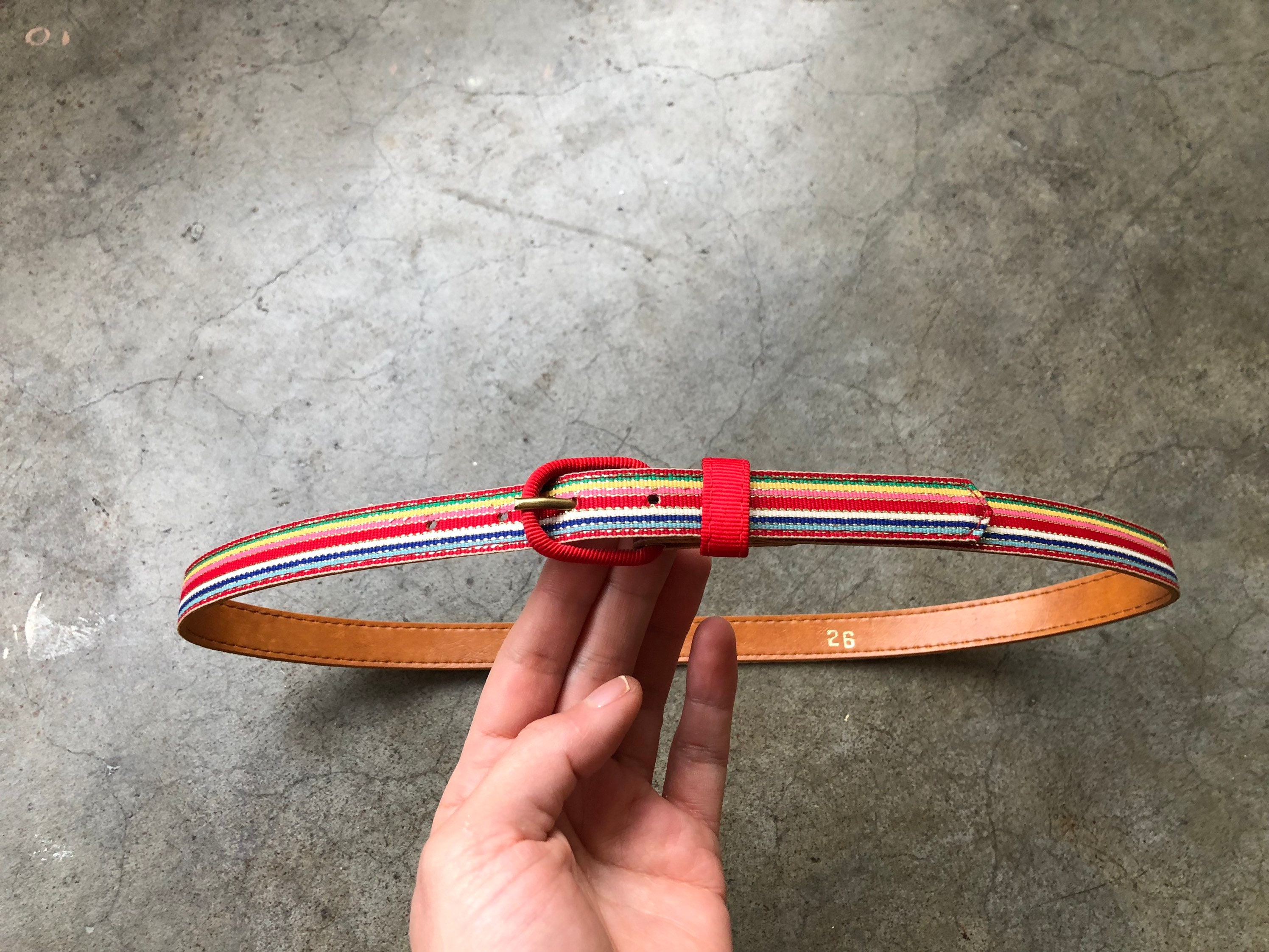 Retro 60s 70s Rainbow Woven Grosgrain Ribbon Fashion Belt  display picture 2
