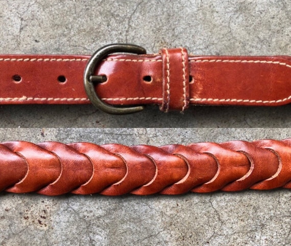 Vintage Size 30 Boho Woven Leather Southwestern Belt 90s Dark Burgundy Leather Woven Belt Size S M 28 29 30 31 32  main image 3