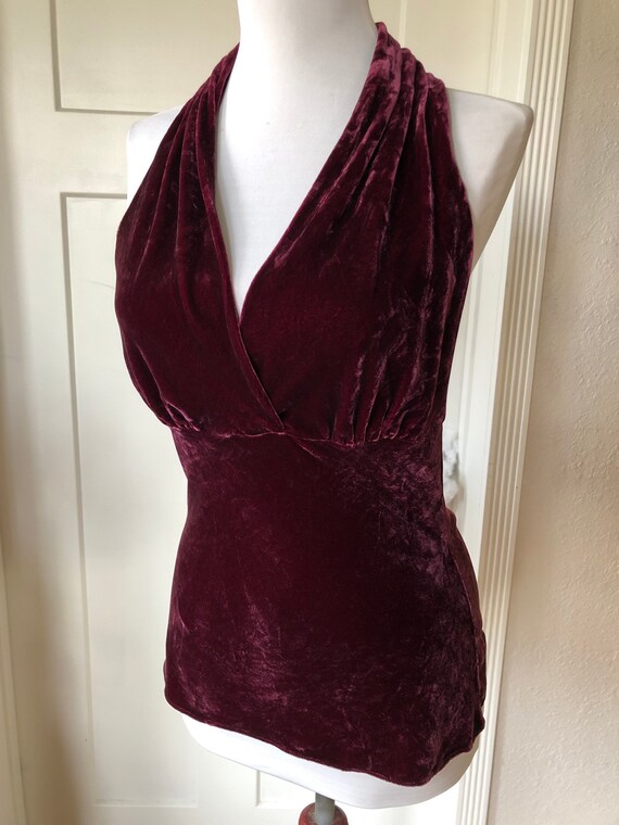 90s Velvet Halter Dark Plum Burgundy Tank Slip To… - image 6